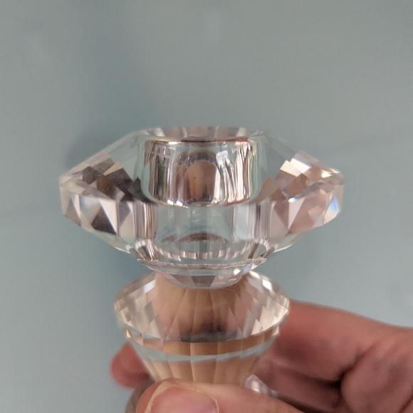 Vintage Simon Designs Lead Crystal Glass Tiered Candlestick Holders - Set of 2 - Picture 9 of 12